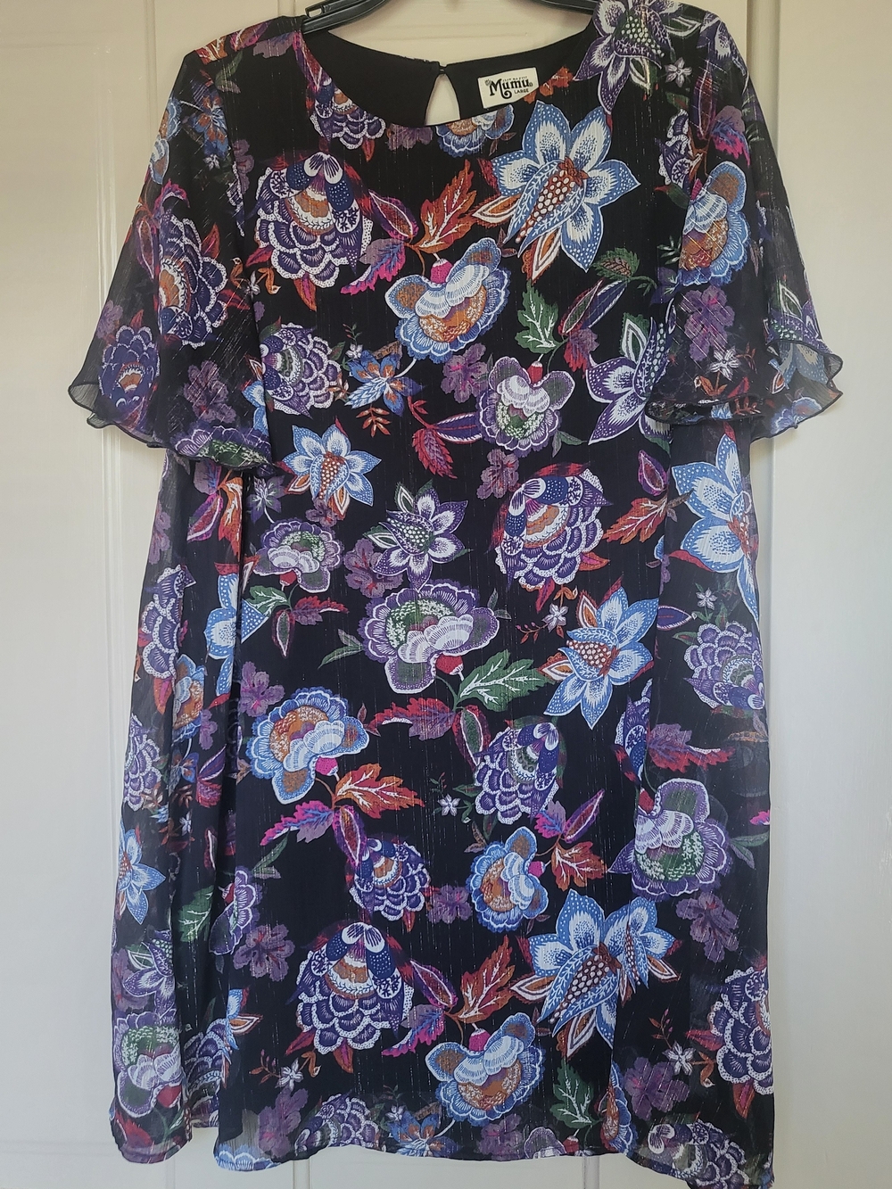 Show Me Your MuMu Black Floral Mini Dress with Blue & Purple Blooms